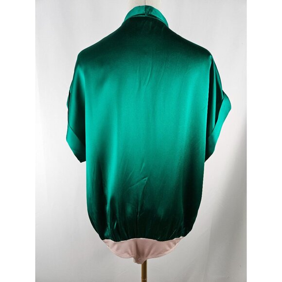 Amanda Uprichard NY Top Body Suit Large Silk Wrap Emerald Green Holiday Top - Picture 9 of 12